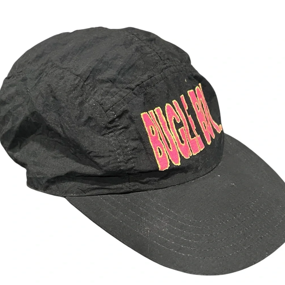 Vintage Bugle Boy Black Nylon Hat Cap 80s 90s Neon Pink - Picture 6 of 9